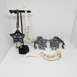 Celestial Themed Earring Sets Lot of 5 Faux Pearl Rhinestone Accents Gold Tone